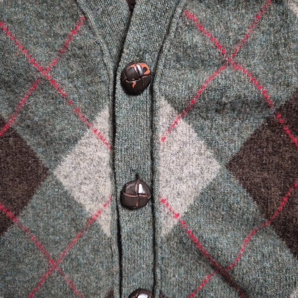 J. Crew Cardigan Sweater Lambs Wool Size Medium M Argyle Green Brown Gray Preppy - Picture 4 of 13